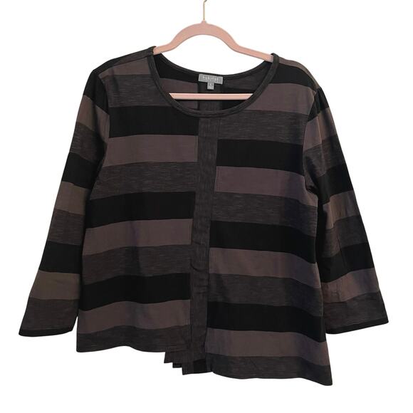 Habitat Top Large Black Gray Stripe Asymmetric Stairstep Hem Artsy Casual Flowy - Picture 1 of 10